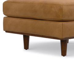 Ottoman, Sienna Genuine Leather with Brown Wood Legs