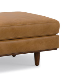 Ottoman, Sienna Genuine Leather with Brown Wood Legs