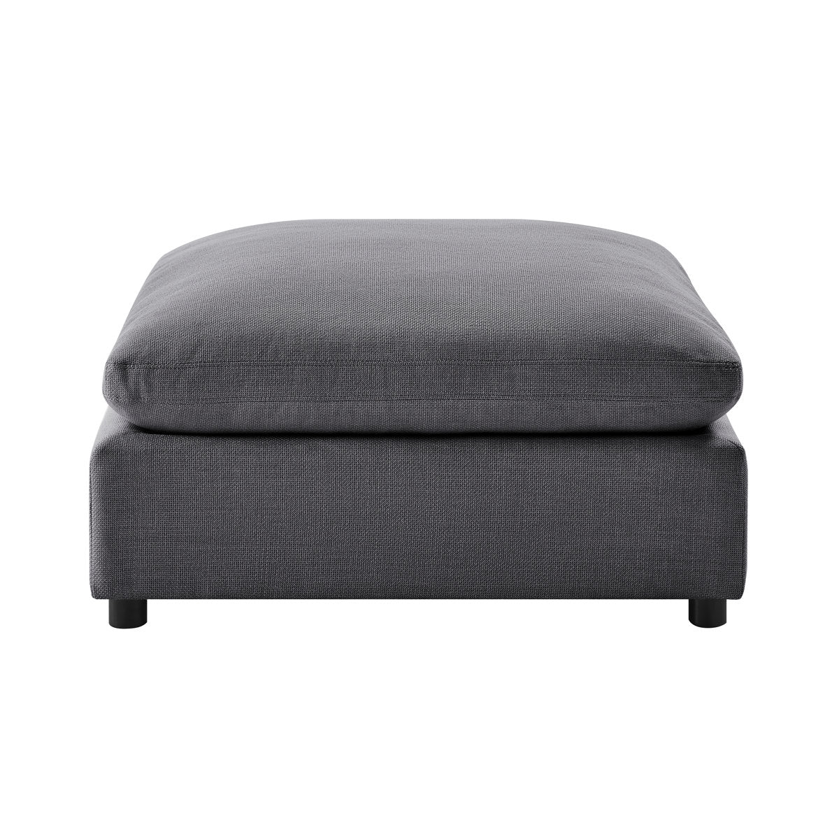 Ottoman, Square, Gray Polyester, Black Wood Legs
