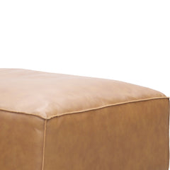 Ottoman, Tan Top-Grain Leather with Brown Wood Legs