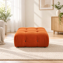 Ottoman, Tufted Orange Velvet, Black Wood Legs