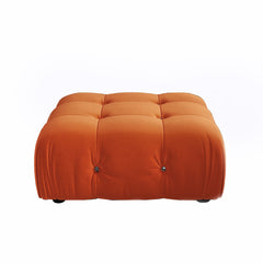 Ottoman, Tufted Orange Velvet, Black Wood Legs