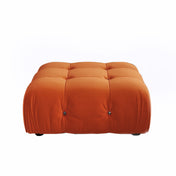 Ottoman, Tufted Orange Velvet, Black Wood Legs