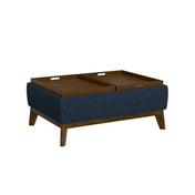 Ottoman with Flip-Top Storage in Denim Blue Chenille
