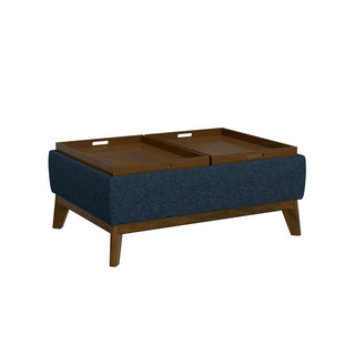 Ottoman with Flip-Top Storage in Denim Blue Chenille