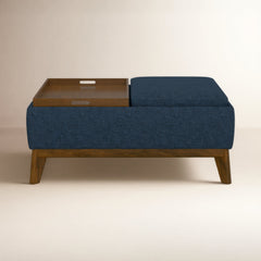 Ottoman with Flip-Top Storage in Denim Blue Chenille