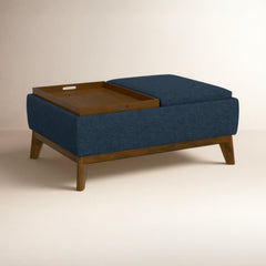 Ottoman with Flip-Top Storage in Denim Blue Chenille