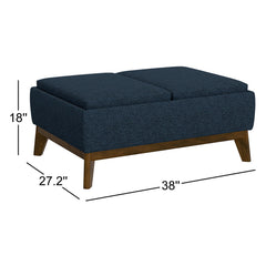 Ottoman with Flip-Top Storage in Denim Blue Chenille