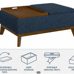 Ottoman with Flip-Top Storage in Denim Blue Chenille