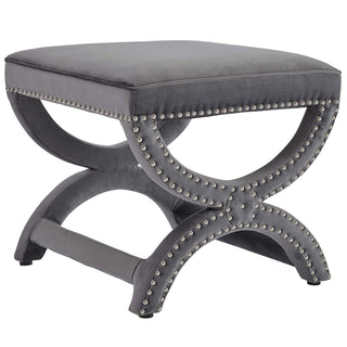 Ottoman with Nailhead Trim in Gray Polyester Blend