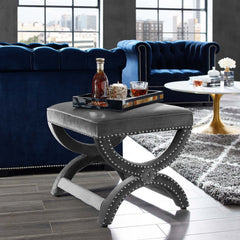 Ottoman with Nailhead Trim in Gray Polyester Blend