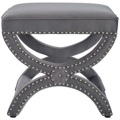 Ottoman with Nailhead Trim in Gray Polyester Blend