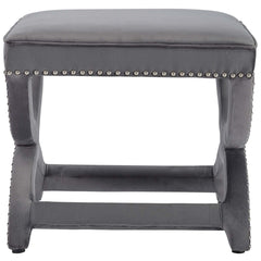 Ottoman with Nailhead Trim in Gray Polyester Blend
