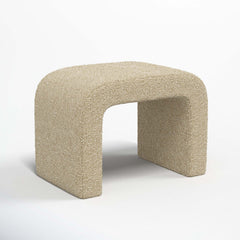 Ottoman with Rectangle Shape in Classic Buff Boucle Fabric