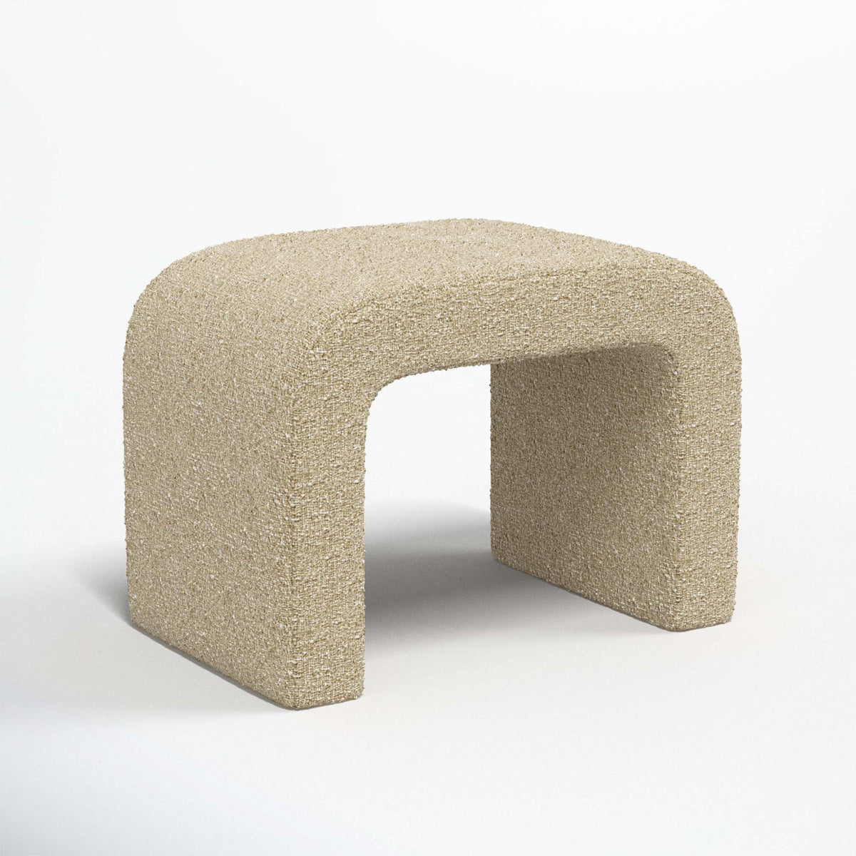 Ottoman with Rectangle Shape in Classic Buff Boucle Fabric