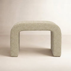Ottoman with Rectangle Shape in Classic Buff Boucle Fabric