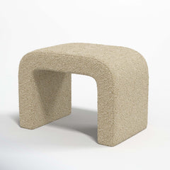 Ottoman with Rectangle Shape in Classic Buff Boucle Fabric
