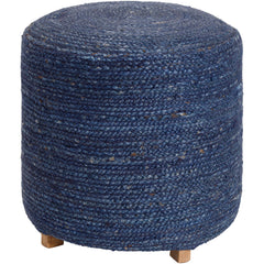 Ottoman with Solid Mango Wood Frame and Woven Jute Upholstery