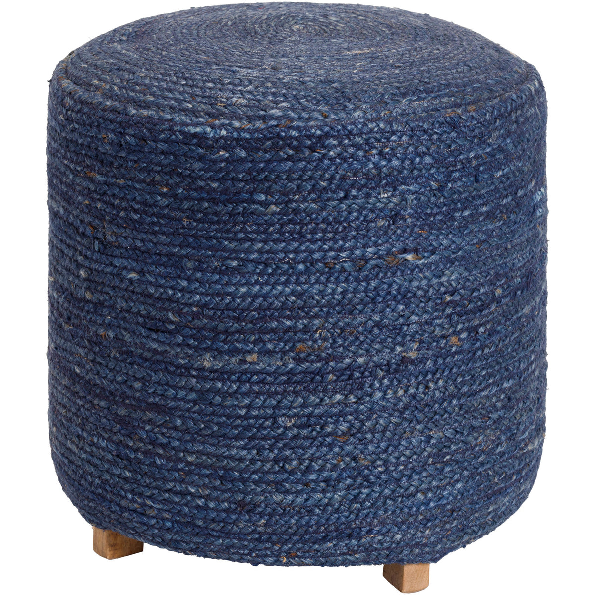 Ottoman with Solid Mango Wood Frame and Woven Jute Upholstery