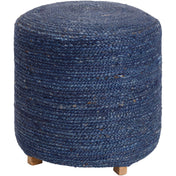 Ottoman with Solid Mango Wood Frame and Woven Jute Upholstery
