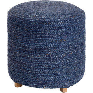 Ottoman with Solid Mango Wood Frame and Woven Jute Upholstery