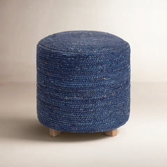 Ottoman with Solid Mango Wood Frame and Woven Jute Upholstery