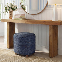 Ottoman with Solid Mango Wood Frame and Woven Jute Upholstery