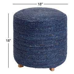 Ottoman with Solid Mango Wood Frame and Woven Jute Upholstery