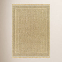 Outdoor Area Rug, 6'7" x 9', Tan Polypropylene with Fringe