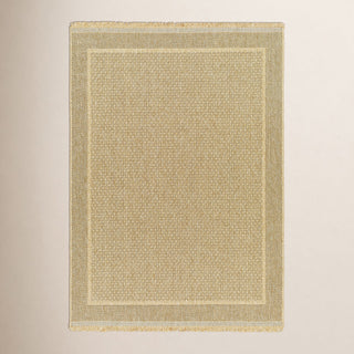 Outdoor Area Rug, 6'7" x 9', Tan Polypropylene with Fringe