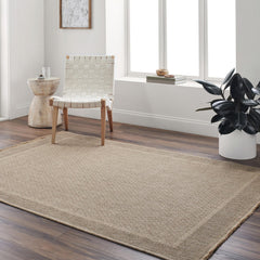 Outdoor Area Rug, 6'7" x 9', Tan Polypropylene with Fringe