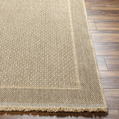 Outdoor Area Rug, 6'7" x 9', Tan Polypropylene with Fringe