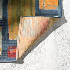 Outdoor Area Rug, 8' x 11'4", Blue with Geometric Pattern