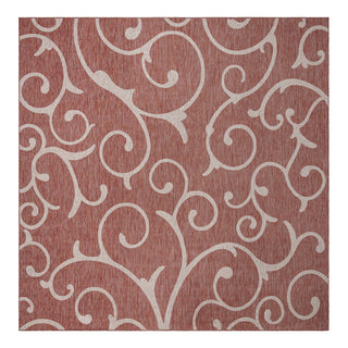 Outdoor Area Rug, Square 13 Ft 1 In with Red Floral Pattern