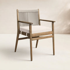 Outdoor Armchair in Natural Eucalyptus with Woven Rope Back