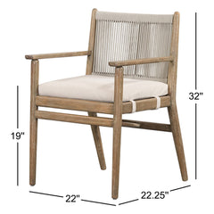 Outdoor Armchair in Natural Eucalyptus with Woven Rope Back