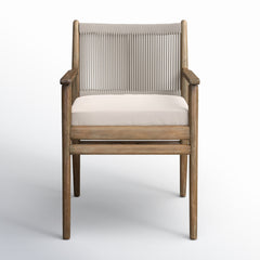 Outdoor Armchair in Natural Eucalyptus with Woven Rope Back