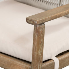 Outdoor Armchair in Natural Eucalyptus with Woven Rope Back