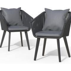 Outdoor Armchairs, Set of 2, Aluminum Frame with Dark Gray Cushions