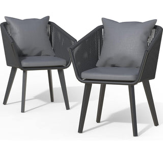 Outdoor Armchairs, Set of 2, Aluminum Frame with Dark Gray Cushions