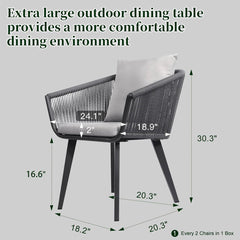 Outdoor Armchairs, Set of 2, Aluminum Frame with Dark Gray Cushions