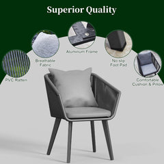 Outdoor Armchairs, Set of 2, Aluminum Frame with Dark Gray Cushions