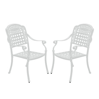 Outdoor Armchairs, Set of 2, White Cast Aluminum