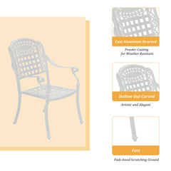 Outdoor Armchairs, Set of 2, White Cast Aluminum