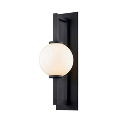 Outdoor Armed Sconce, 18.75 in H, Black Aluminum with Frosted Glass Shade