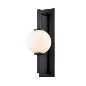 Outdoor Armed Sconce, 18.75 in H, Black Aluminum with Frosted Glass Shade