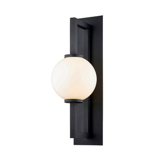 Outdoor Armed Sconce, 18.75 in H, Black Aluminum with Frosted Glass Shade