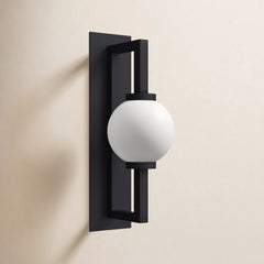Outdoor Armed Sconce, 18.75 in H, Black Aluminum with Frosted Glass Shade