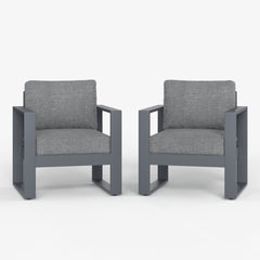 Outdoor Chairs, Set of 2, Gray Aluminum Frame with Dark Gray Cushions