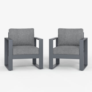 Outdoor Chairs, Set of 2, Gray Aluminum Frame with Dark Gray Cushions